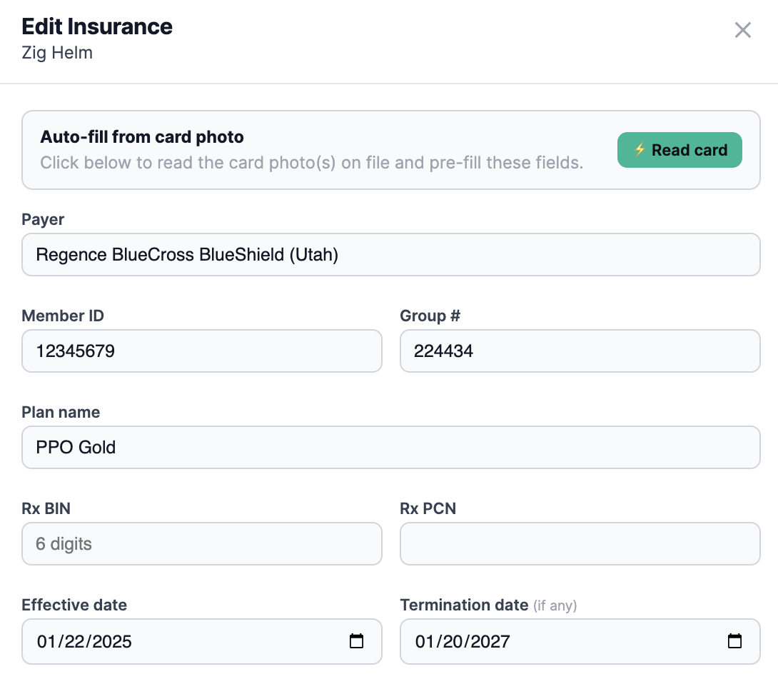 AI reads patient insurance card details